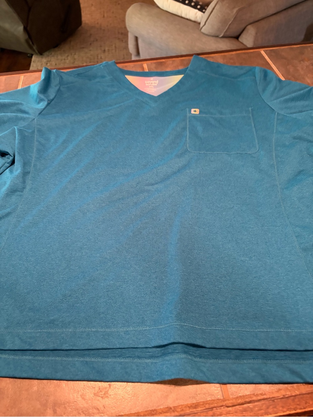 Teal V-Neck Scrub Short Sleeve Top - 2XL , performance fabric